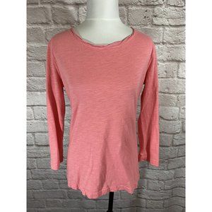 Vineyard Vines SZ S Pink Shirt Ruffled Neck Soft Modal Top 3/4 Sleeve 8205